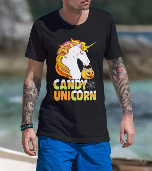 Candy Unicorn Halloween Basket T-Shirt