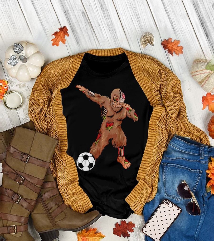Dabbing Zombie Bigfoot Halloween Soccer Player T-Shirt