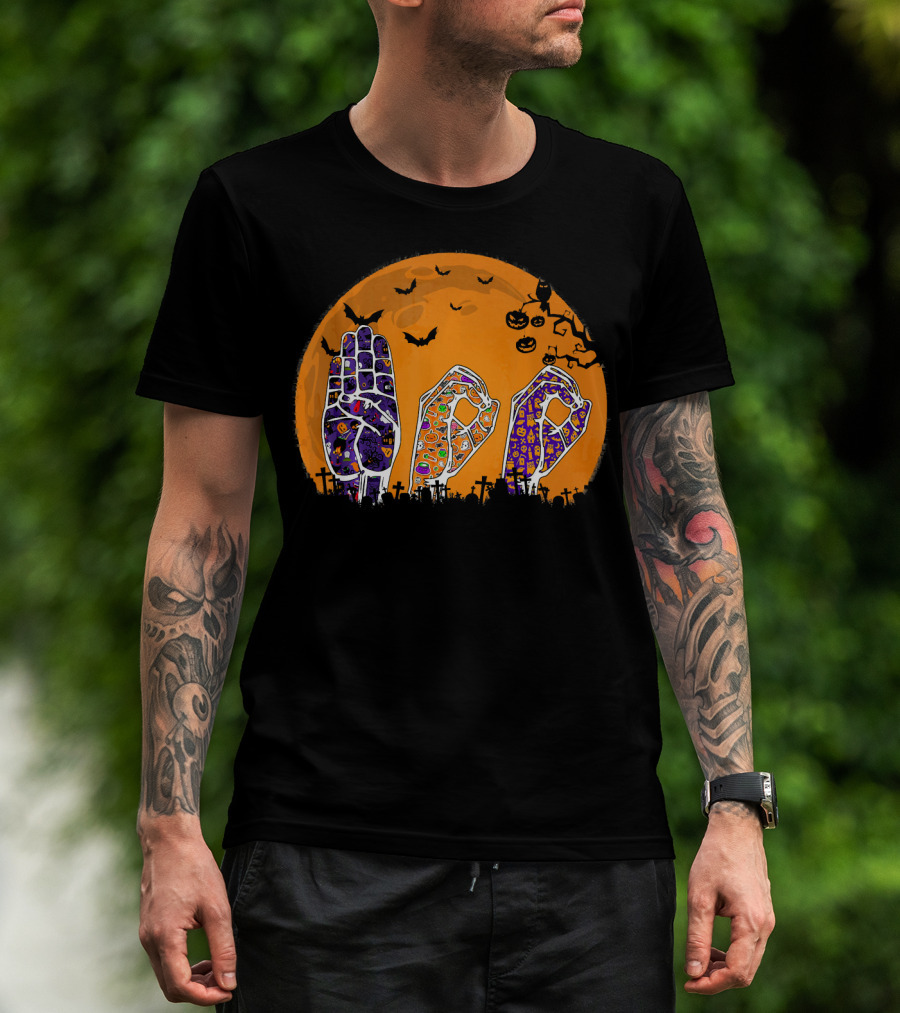 Pride ASL Boo Halloween Sign Language Moon Bats Jack-O'-Lanterns T-Shirt