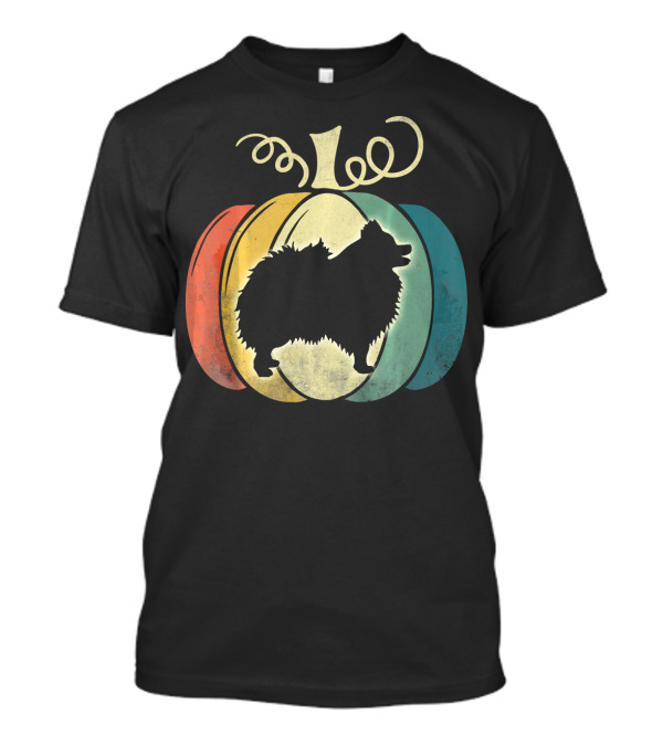 Pomeranian Dog Silhouette Vintage Pumpkin Halloween T-Shirt