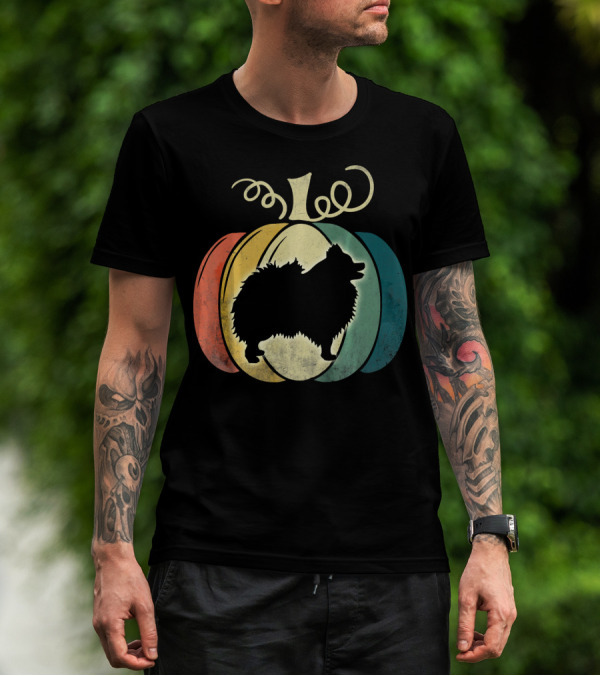 Pomeranian Dog Silhouette Vintage Pumpkin Halloween T-Shirt