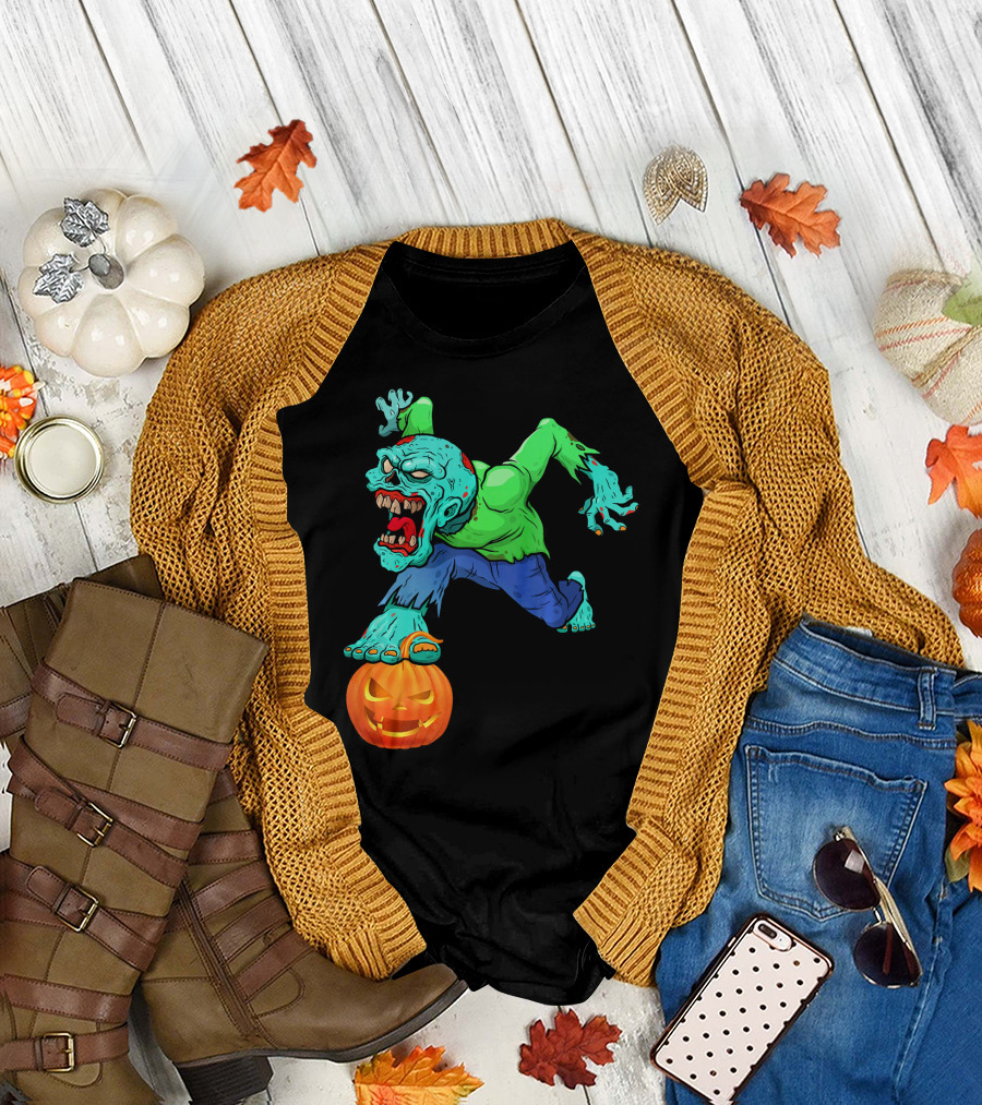 Zombie Leaping Over Grinning Pumpkin T-Shirt