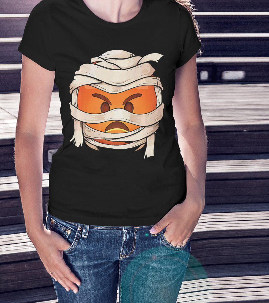 Pouting Face Mummy Emoji Halloween Wrapped In Bandages T-Shirt
