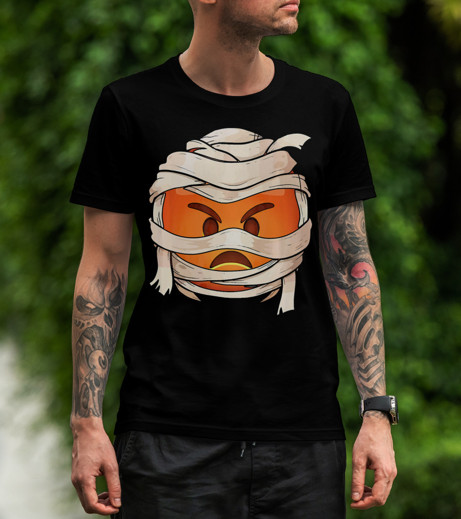 Pouting Face Mummy Emoji Halloween Wrapped In Bandages T-Shirt