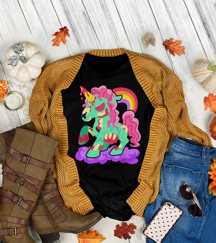 Zombie Unicorn with Rainbow Mane and Tail T-Shirt