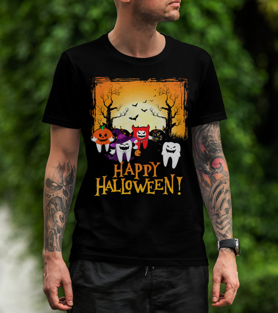 Happy Halloween Funny Teeth And Pumpkins T-Shirt