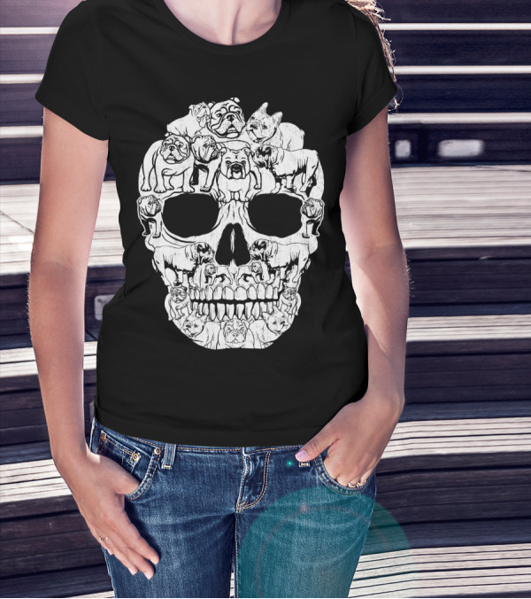 English Bulldog Dog Skull Halloween T-Shirt