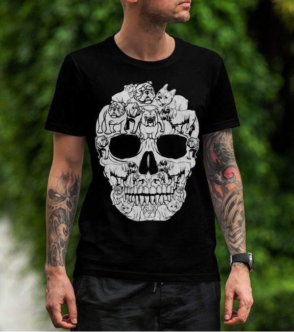 English Bulldog Dog Skull Halloween T-Shirt