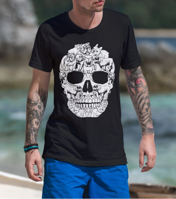 English Bulldog Dog Skull Halloween T-Shirt