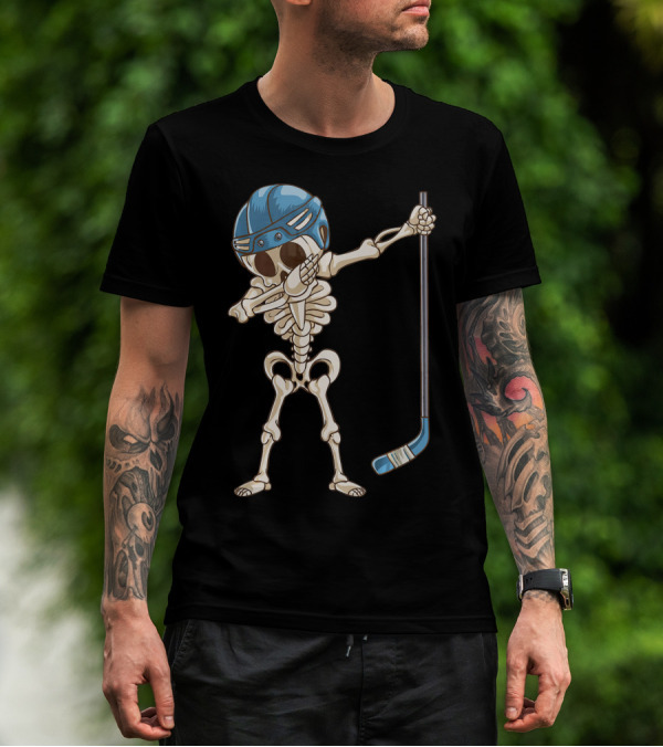 Dabbing Skeleton With Hockey Stick And Helmet T-Shirt