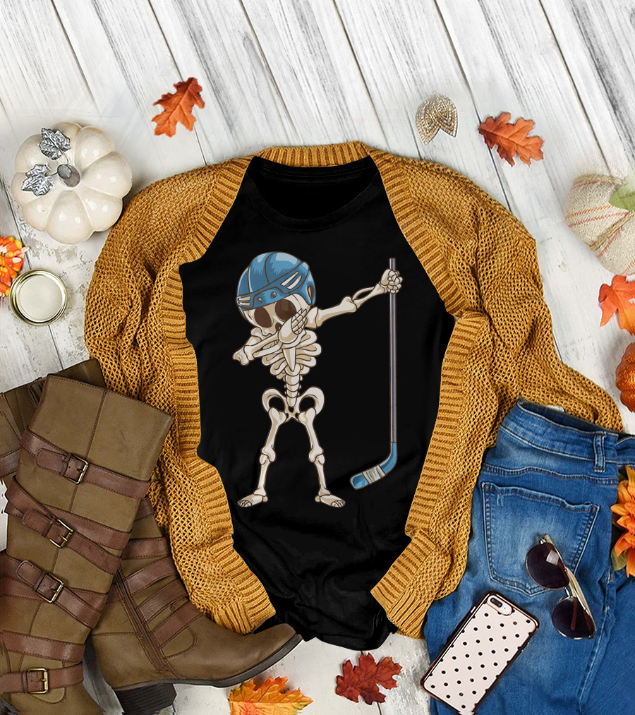 Dabbing Skeleton with Hockey Stick and Helmet T-Shirt