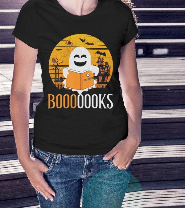 Booooooks Boo Read Books Funny Nerd Halloween Ghost Reading T-Shirt