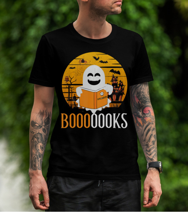 Booooooks Boo Read Books Funny Nerd Halloween Ghost Reading T-Shirt