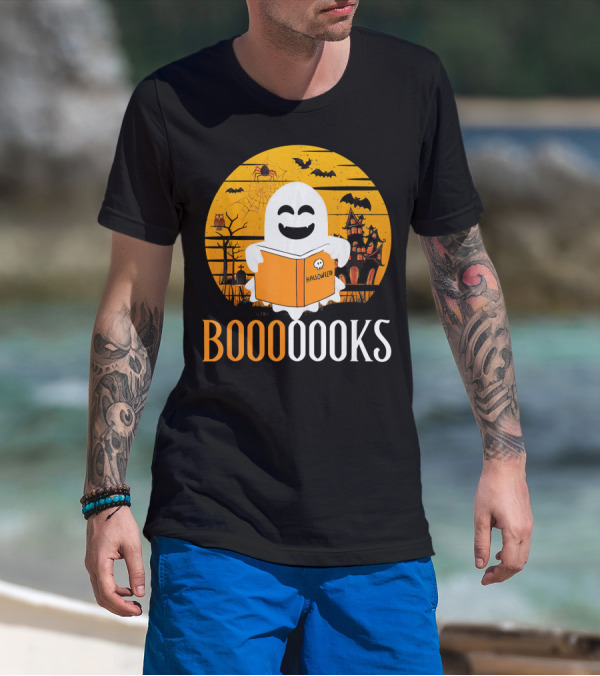 Booooooks Boo Read Books Funny Nerd Halloween Ghost Reading T-Shirt