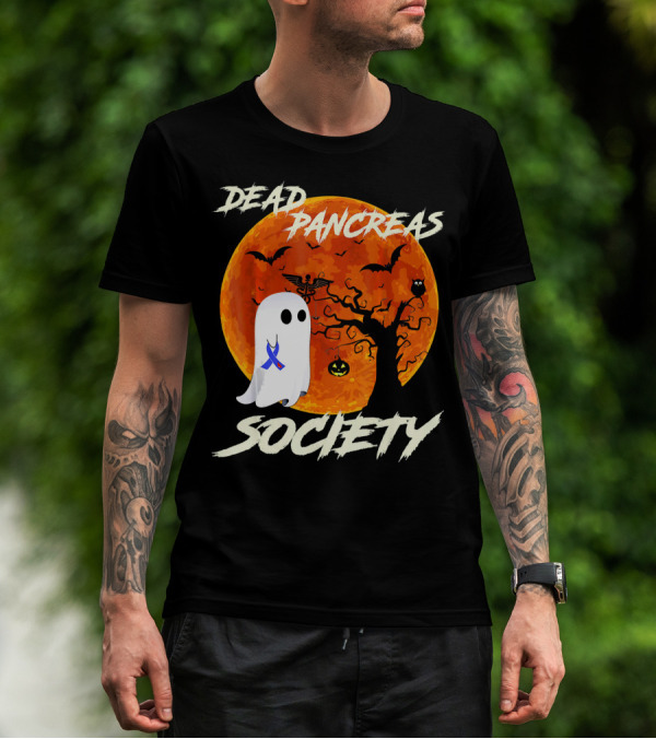 Dead Pancreas Society Ghost Halloween Moon Bats Pumpkin T-Shirt