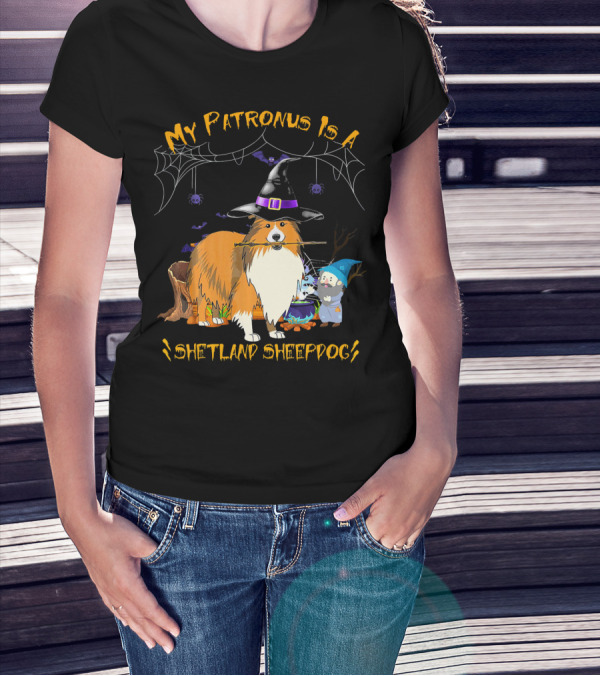 My Patronus Is A Shetland Sheepdog Halloween Witch Hat And Gnome T-Shirt