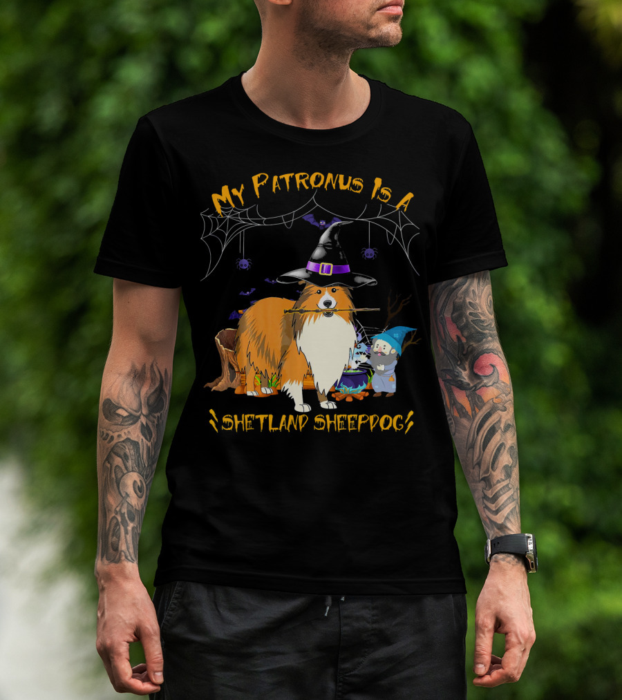 My Patronus Is A Shetland Sheepdog Halloween Witch Hat And Gnome T-Shirt