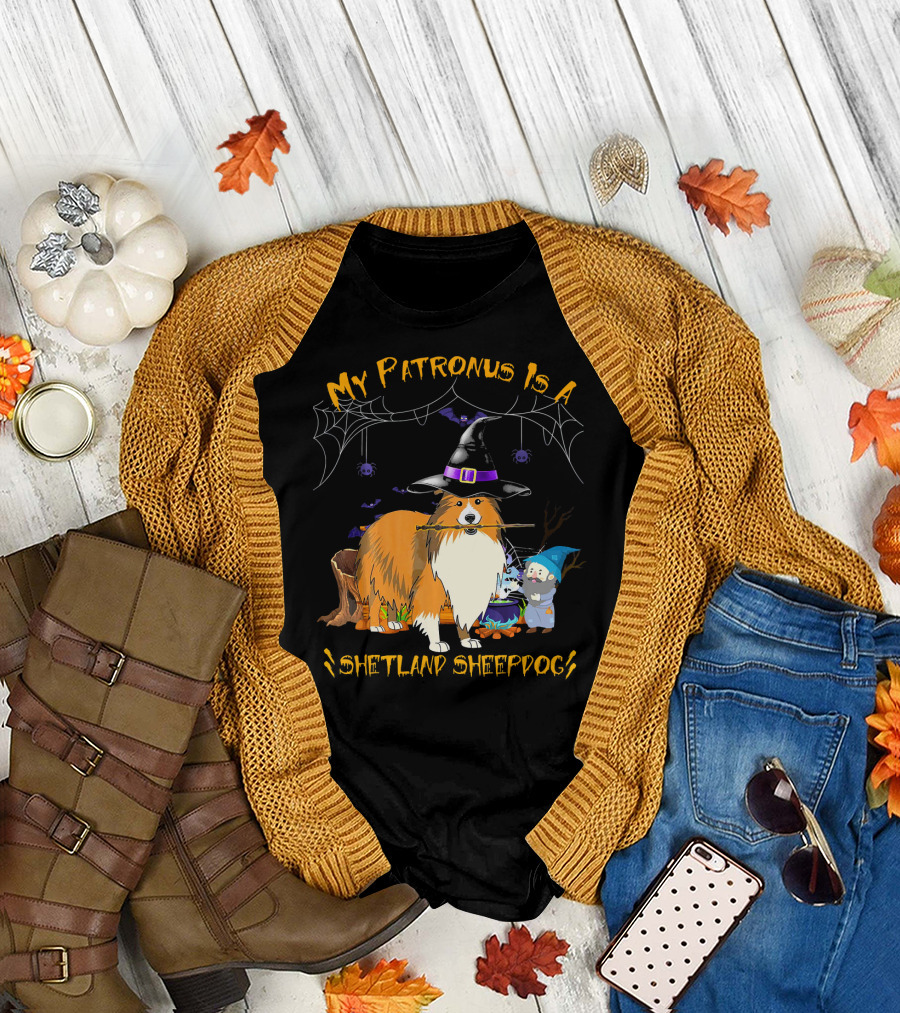My Patronus Is A Shetland Sheepdog Halloween Witch Hat And Gnome T-Shirt