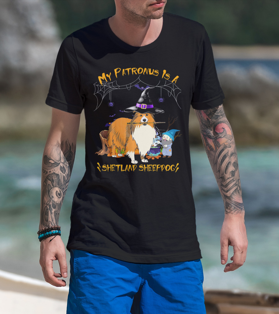 My Patronus Is A Shetland Sheepdog Halloween Witch Hat And Gnome T-Shirt