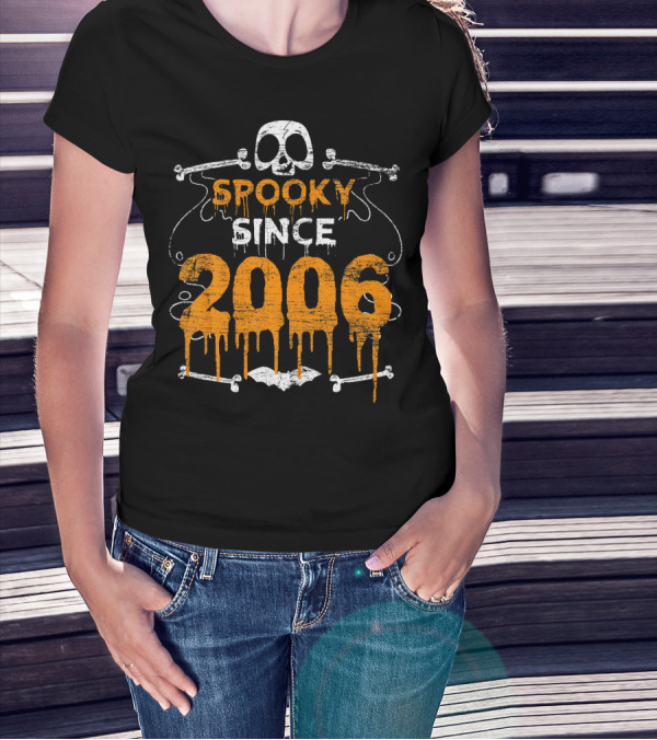 Spooky Since 2006 Halloween Bday Skull And Bones Dripping Text T-Shirt