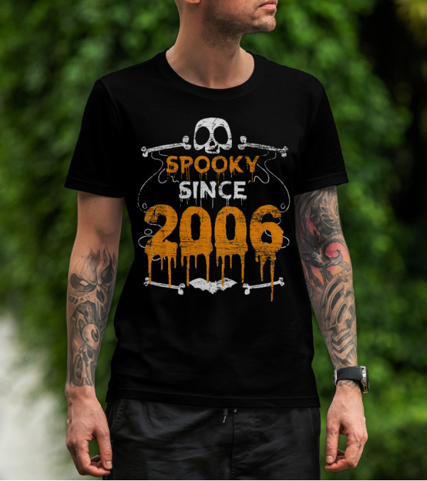 Spooky Since 2006 Halloween Bday Skull And Bones Dripping Text T-Shirt