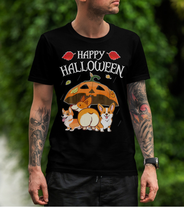 Happy Halloween Welsh Corgis Pumpkin Umbrella Rain T-Shirt