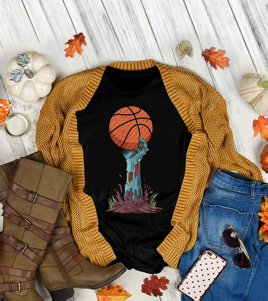 Zombie Hands Grasping Basketball Emerge from Ground T-Shirt