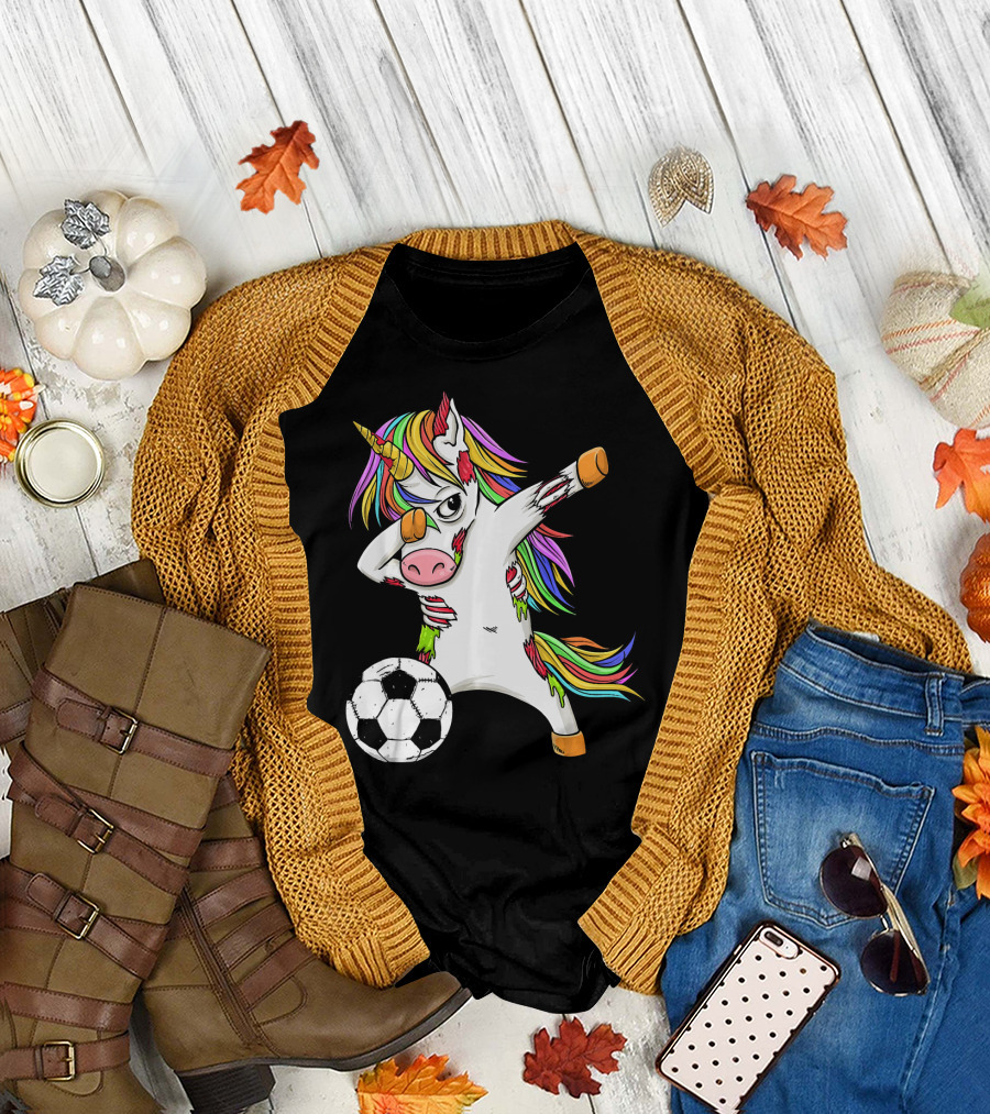 Zombie Unicorn Dabbing Halloween Soccer Ball T-Shirt