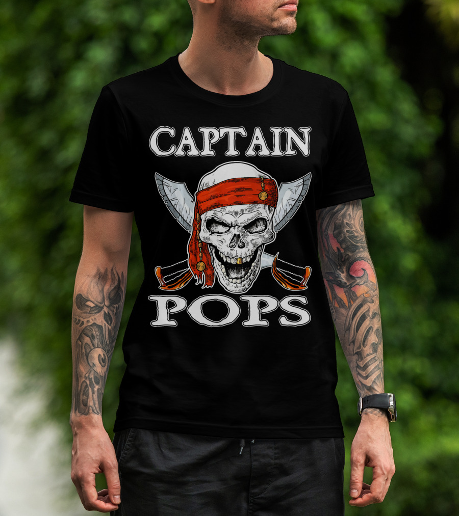 Captain Pops Funny Halloween Pirate Skull T-Shirt