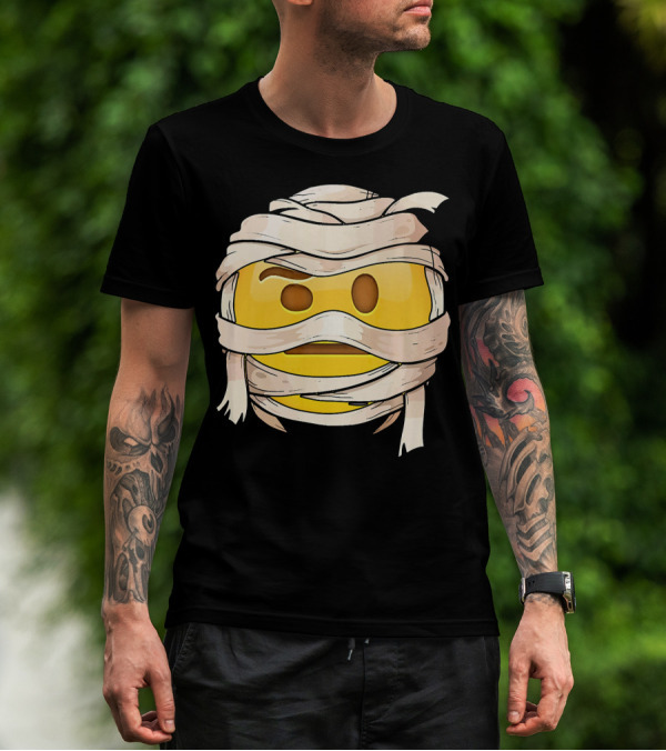 Face With Raised Eyebrow Emoji Wrapped Mummy Wink Out T-Shirt