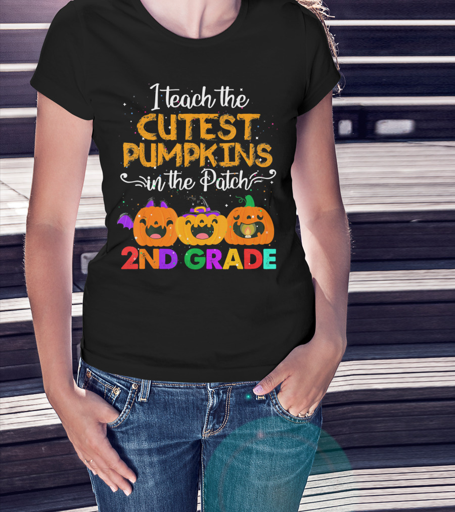 I Teach The Cutest Pumpkins In The Patch 2nd Grade Halloween Teacher T-Shirt