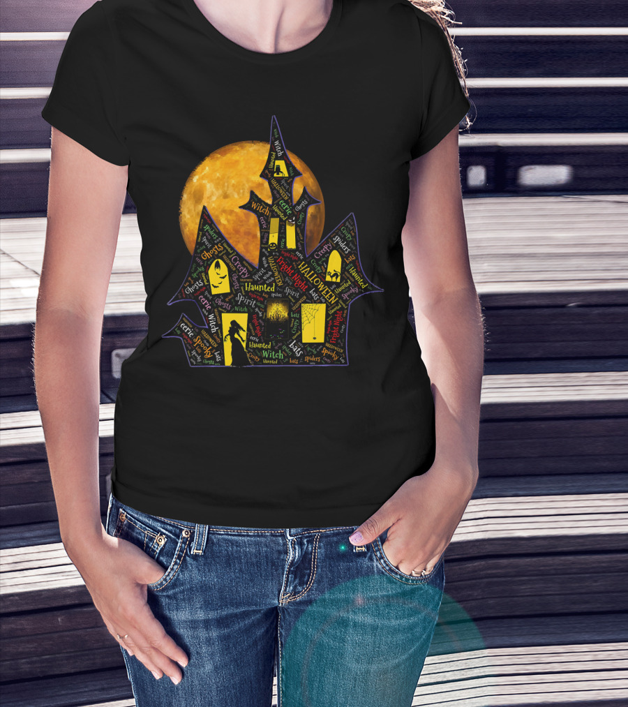 Creepy Ghosts Witch Haunted Spirit Halloween Haunted Mansion Full Moon T-Shirt