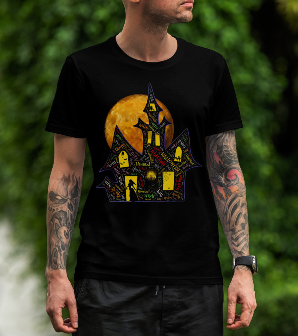 Creepy Ghosts Witch Haunted Spirit Halloween Haunted Mansion Full Moon T-Shirt