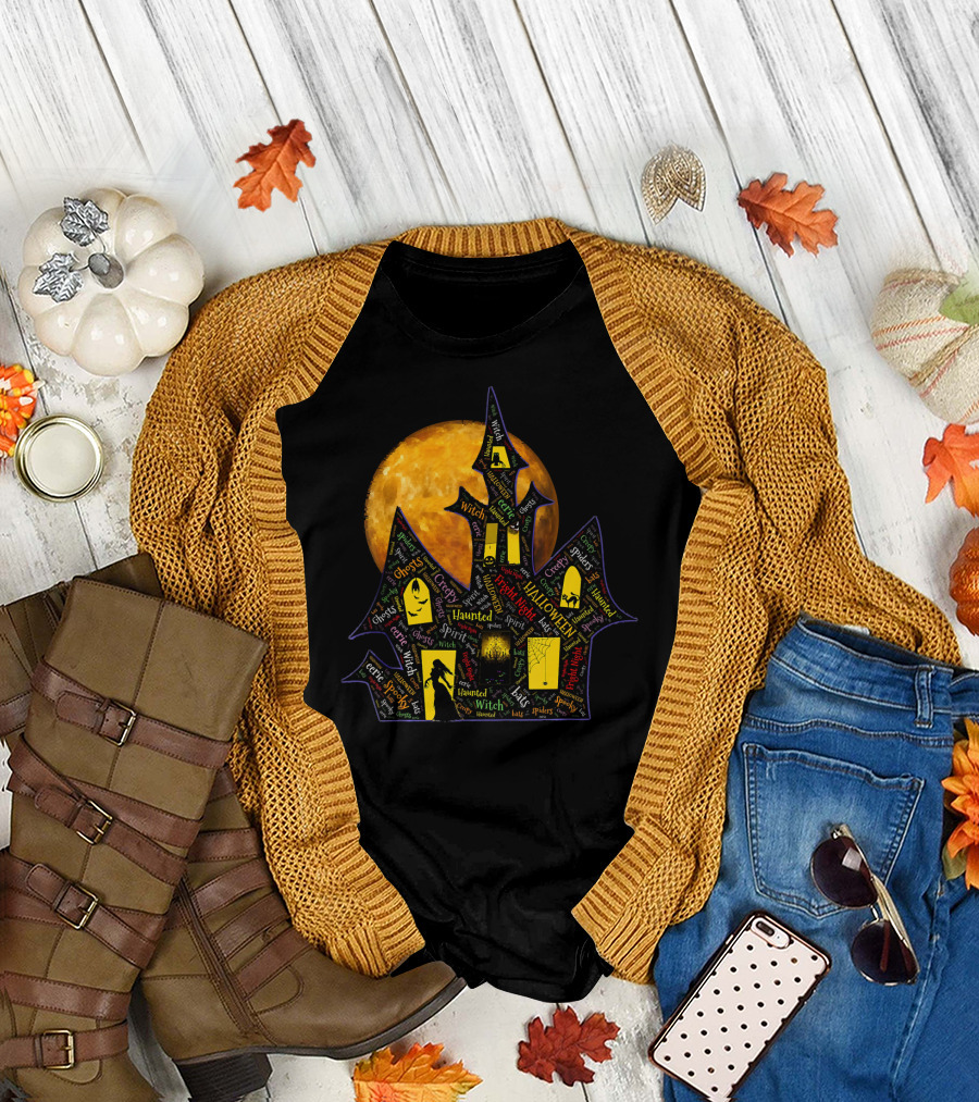 Creepy Ghosts Witch Haunted Spirit Halloween Haunted Mansion Full Moon T-Shirt