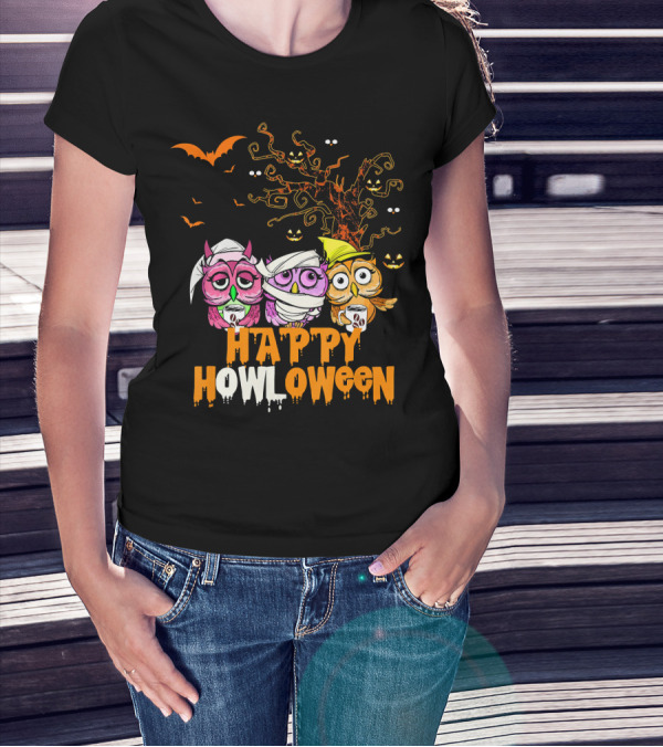 Happy Howloween Funny Mummy Witch Owls Halloween T-Shirt