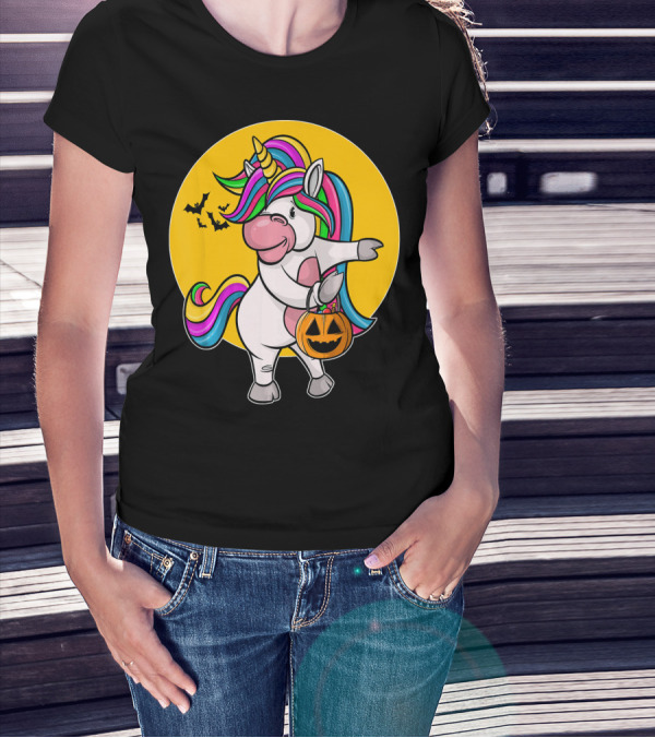 Flossing Unicorn Halloween Pumpkin And Bats T-Shirt