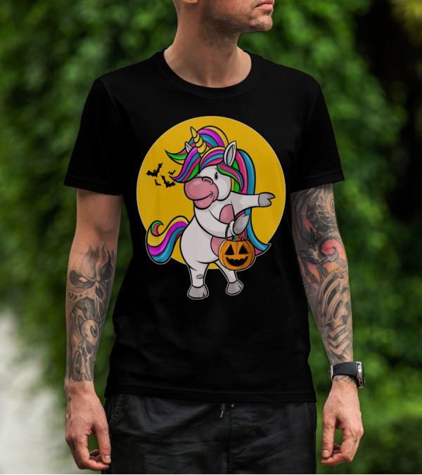 Flossing Unicorn Halloween Pumpkin And Bats T-Shirt