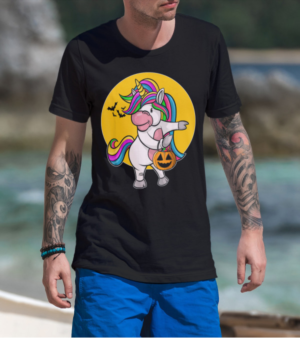 Flossing Unicorn Halloween Pumpkin And Bats T-Shirt