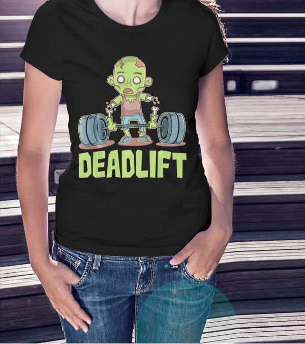 Deadlift Zombie Lifting Cartoon Undead Weightlifting T-Shirt