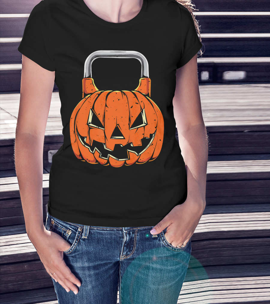Kettlebell Fitness Gym And Spooky Pumpkin Halloween Workout T-Shirt