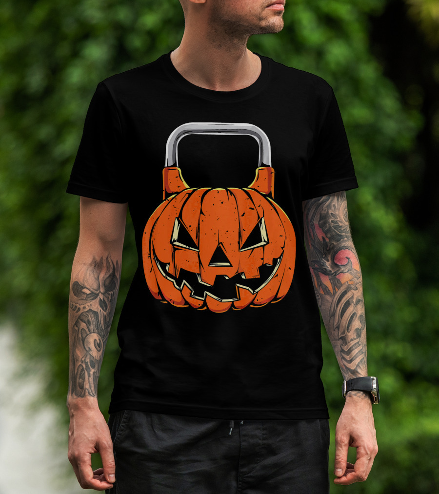 Kettlebell Fitness Gym And Spooky Pumpkin Halloween Workout T-Shirt