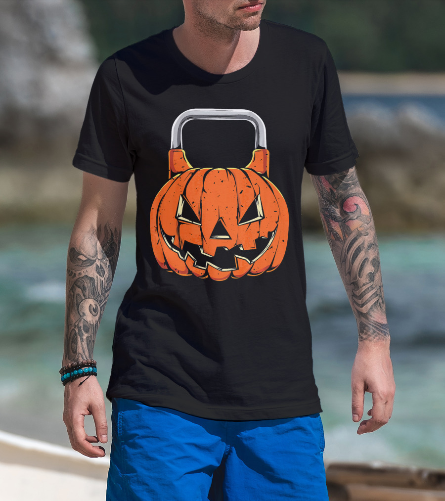 Kettlebell Fitness Gym And Spooky Pumpkin Halloween Workout T-Shirt