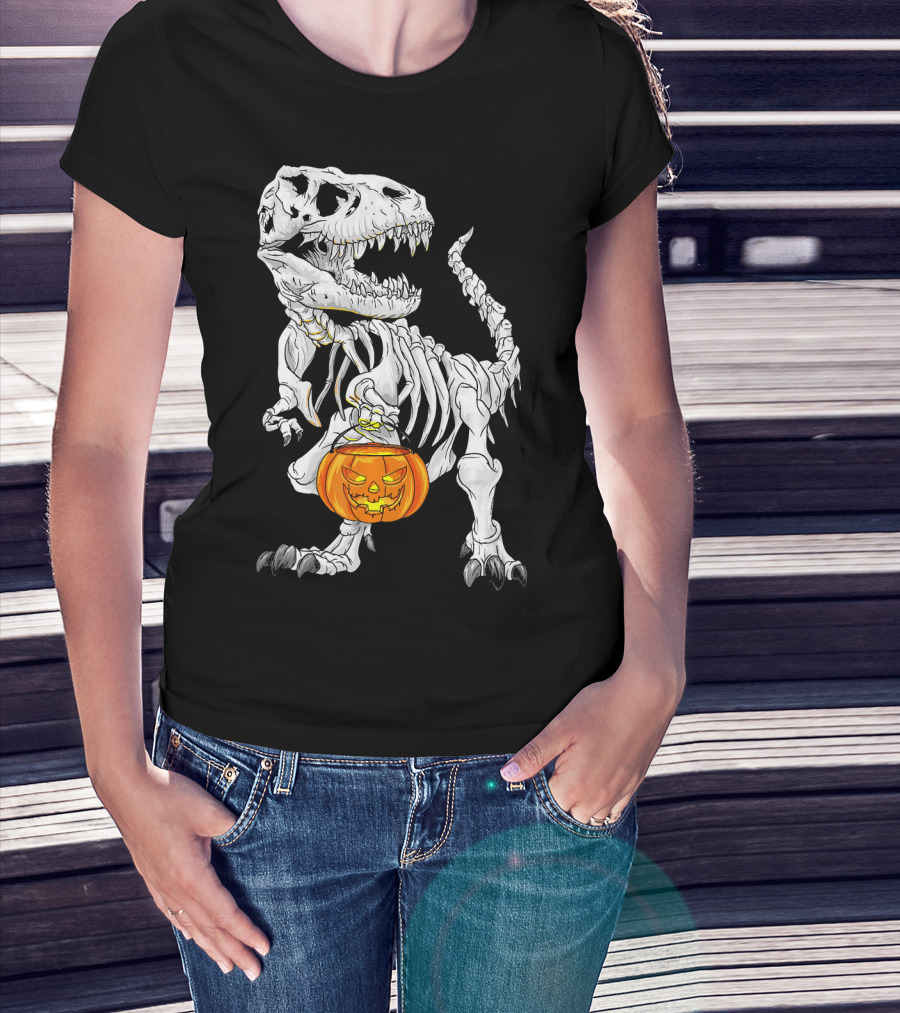 T Rex Skeleton Halloween Costume Dinosaur Pumpkin T-Shirt