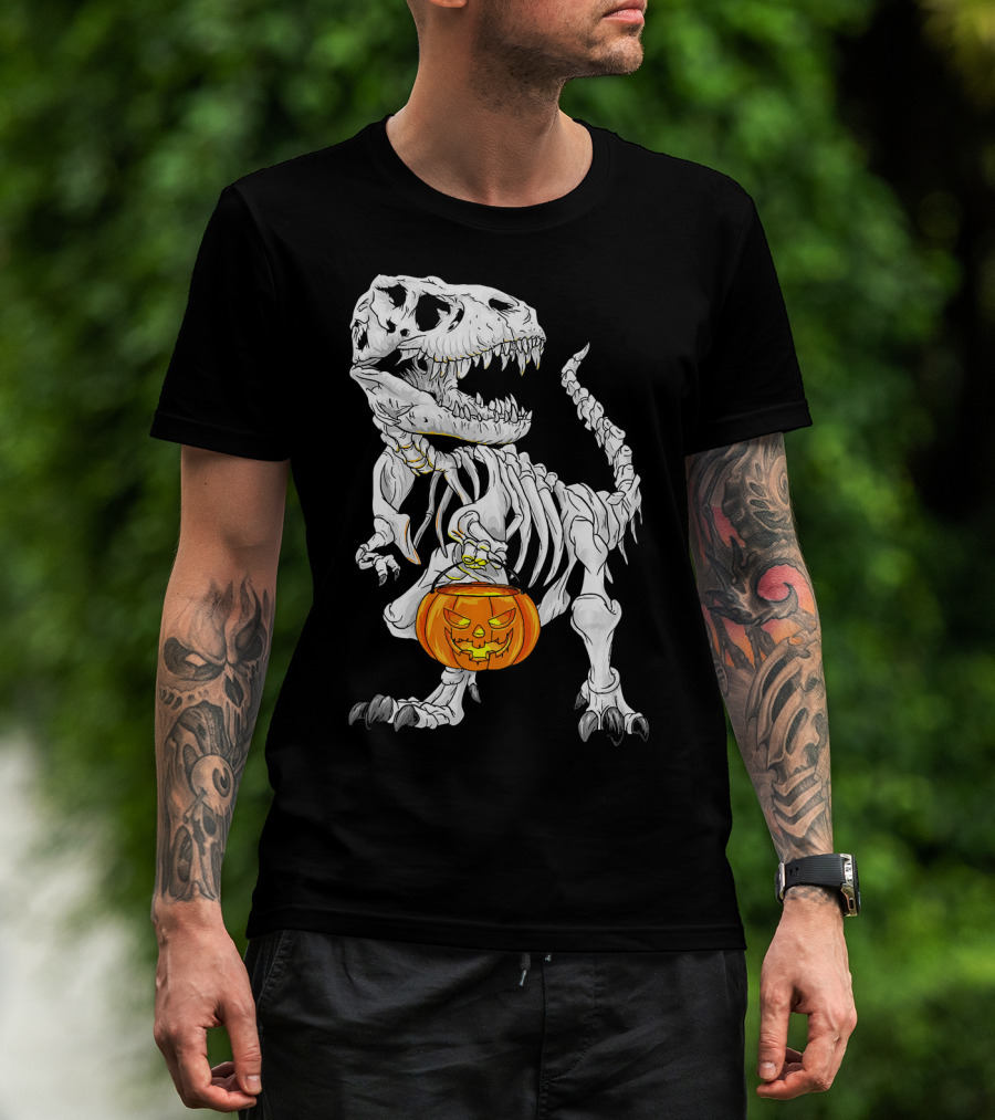 T Rex Skeleton Halloween Costume Dinosaur Pumpkin T-Shirt