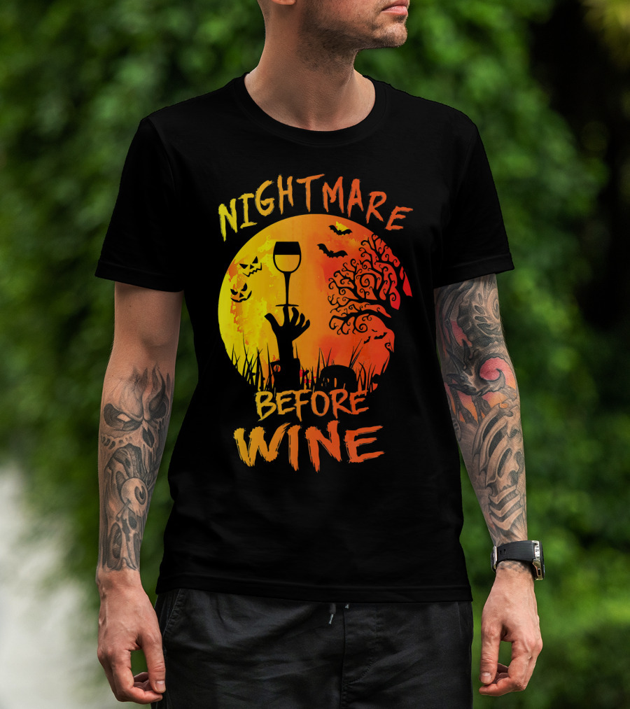 Nightmare Before Wine Halloween Scary Moon Scene T-Shirt