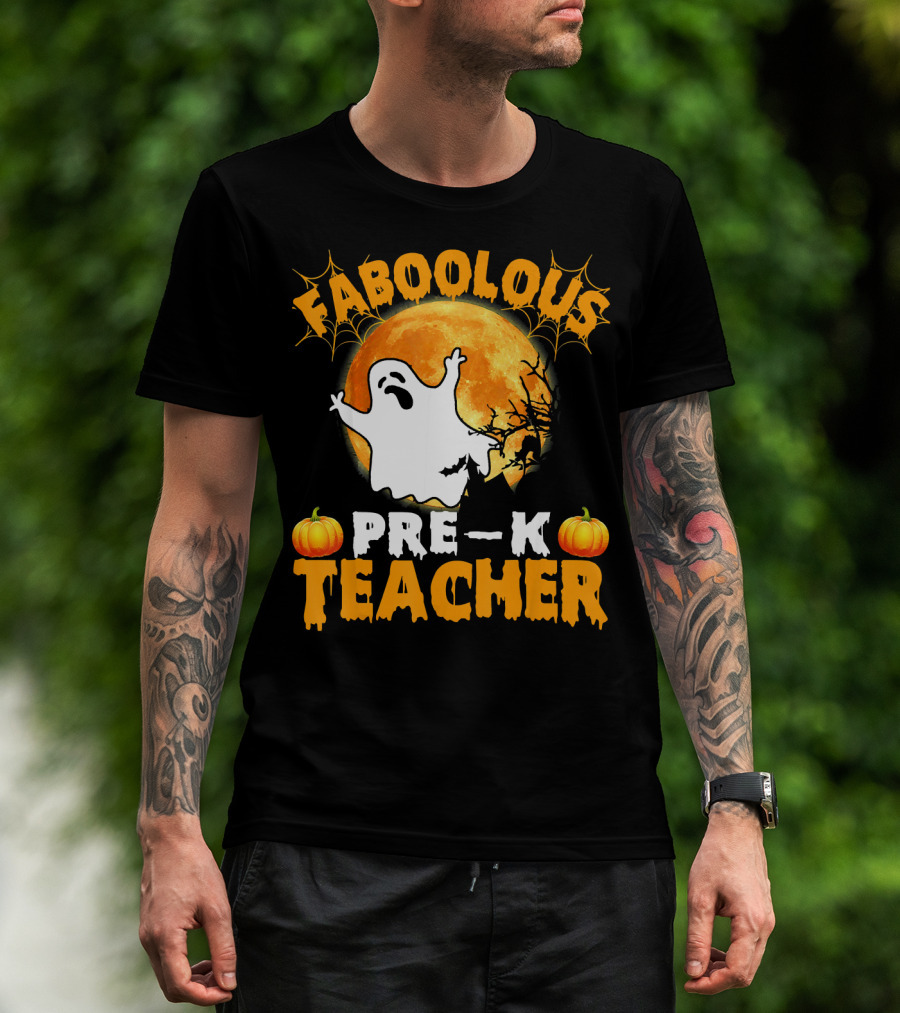 Faboolous Pre K Teacher Moon Ghost Pumpkin Halloween T-Shirt