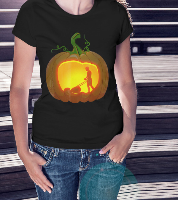 Pumpkin Jack-O'-Lantern With Lawn Mower T-Shirt