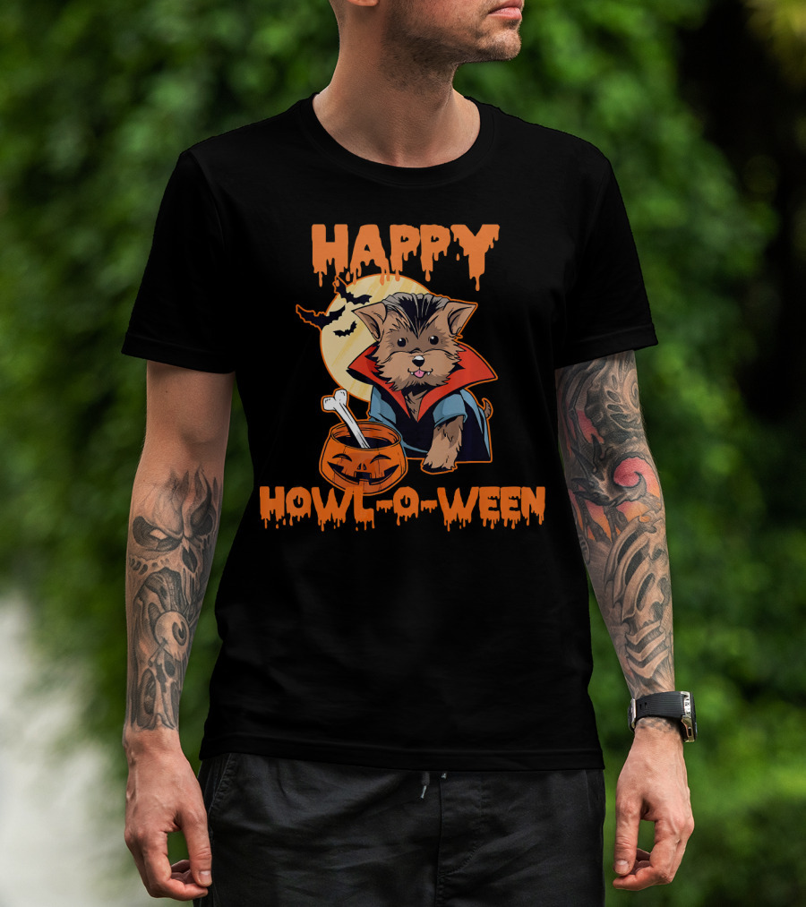 HAPPY HOWL O WEEN Morkie Vampire Moon Pumpkin T-Shirt