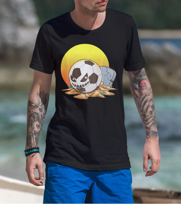 Soccer Halloween Goal With Spooky Jack-O'-Lantern Face And Graveyard Scene T-Shirt