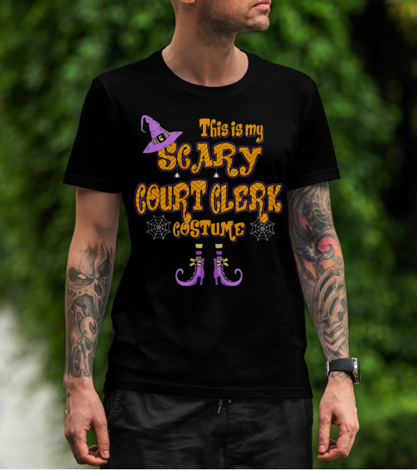 This Is My Scary Court Clerk Costume With Witch Hat And Spider Webs T-Shirt